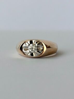 Chunky Vintage 14k Diamond Signet Ring Unisex